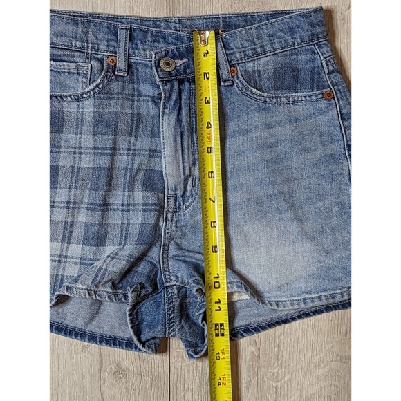American Eagle Shorts Womens 00 Highest Rise Mom Short Denim Plaid Cross Angled - Picture 11 of 11